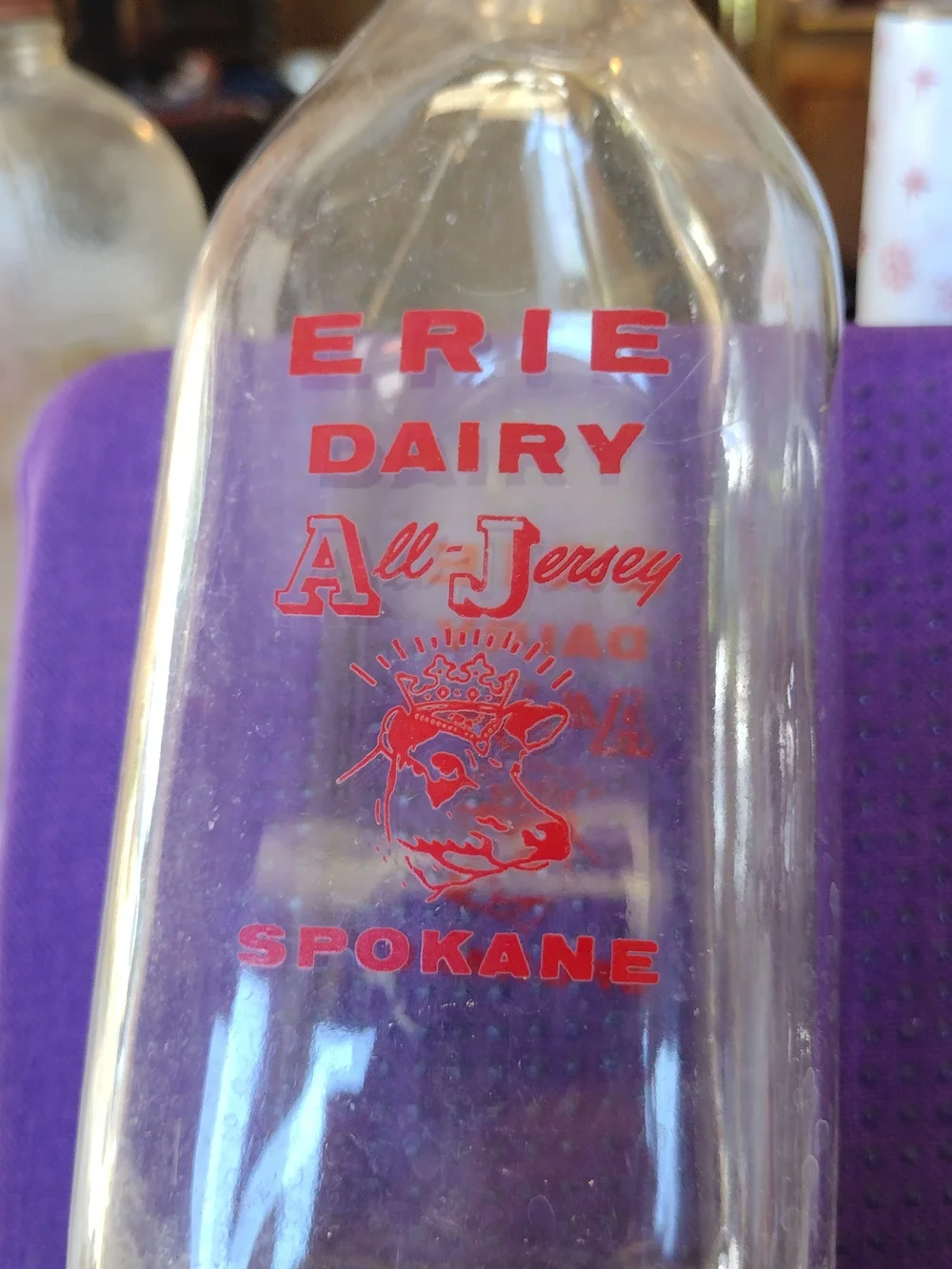 All-Jersey Spokane Vintage Glass Milk Bottle - Red Accent